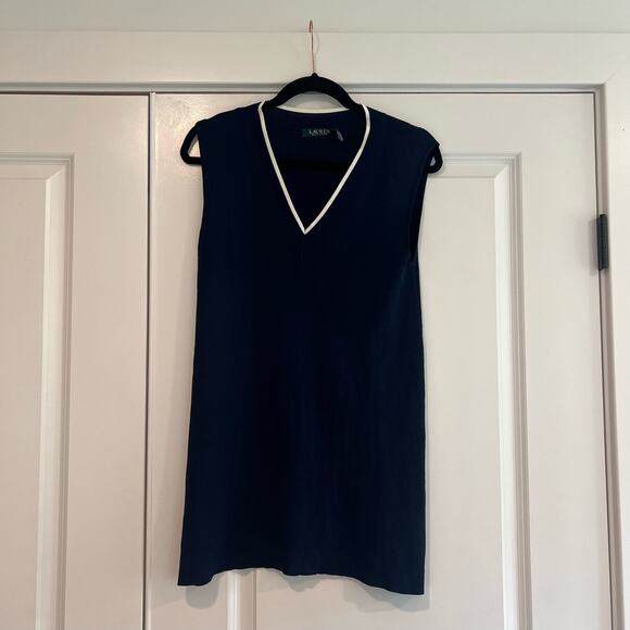 Lauren‎ Ralph Lauren Sleeveless V Neck Sweater Dark Navy Preppy Nautical Size M - Picture 1 of 8